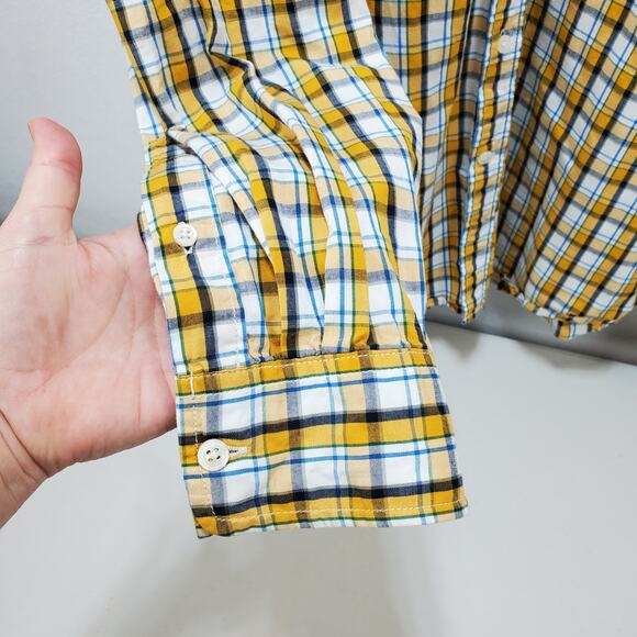 Old Navy Shirt Mens XXL Slim Fit Button Down Collar Poppy Roll Yellow Plaid Top - Picture 10 of 14